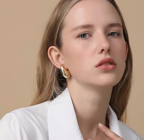 Chunky Gold Hoop Earrings for Women. - Image 2